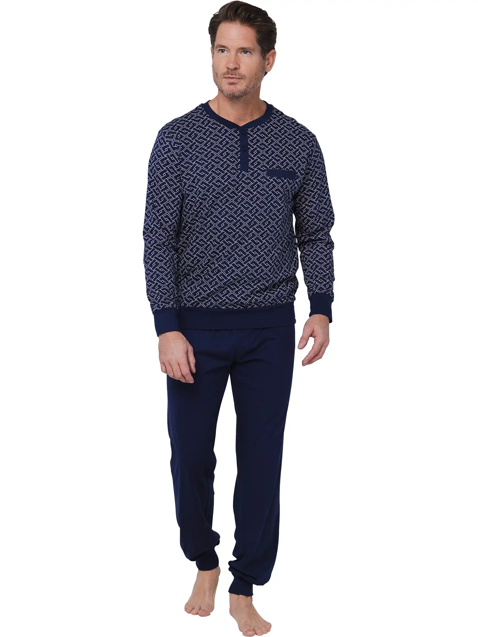 Pastunette Heren katoenen pyjama met lange mouwen - Linear Blauw