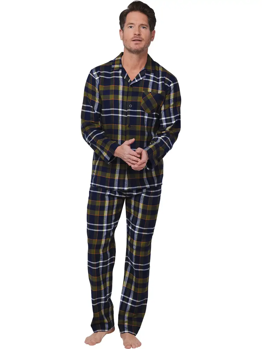 Pastunette Flanellen Heren Pyjama met knoopsluiting  - Donkerblauw