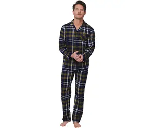 Pastunette Flanellen Heren Pyjama met knoopsluiting Donkerblauw