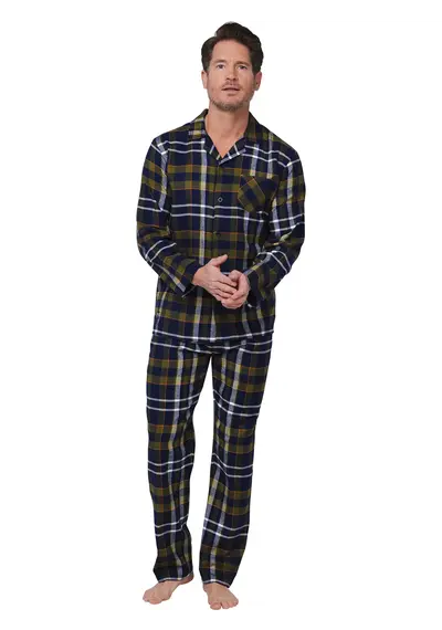 Pastunette Flanellen Heren Pyjama met knoopsluiting  - Donkerblauw Pastunette Flanellen Heren Pyjama met knoopsluiting  - Donkerblauw