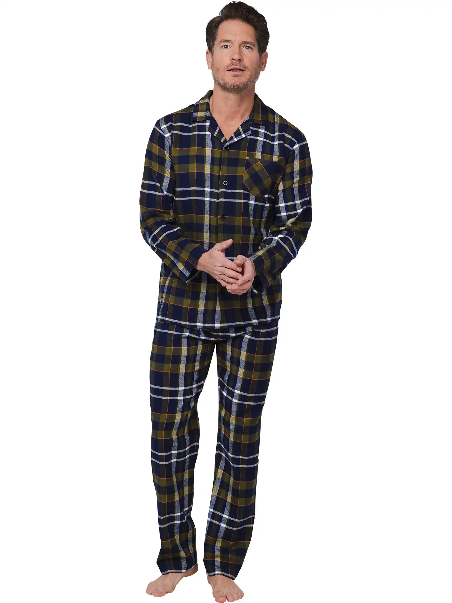 Pastunette Flanellen Heren Pyjama met knoopsluiting  - Donkerblauw