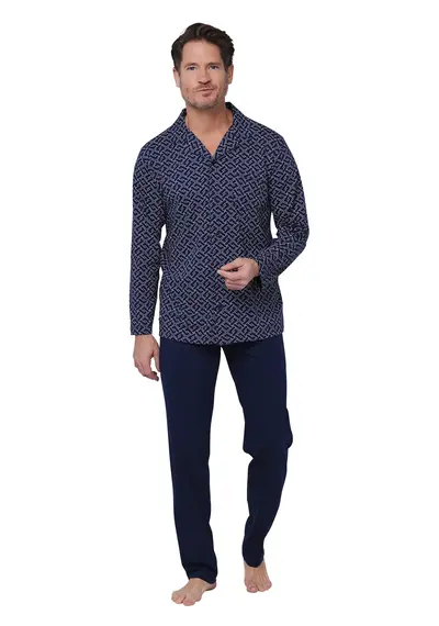 Pastunette Heren Pyjama katoen met knoopsluiting - Linear Donkerblauw Pastunette Heren Pyjama katoen met knoopsluiting - Linear Donkerblauw
