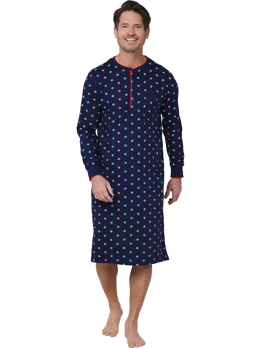 Pastunette Heren Nachthemd - Donkerblauw met print