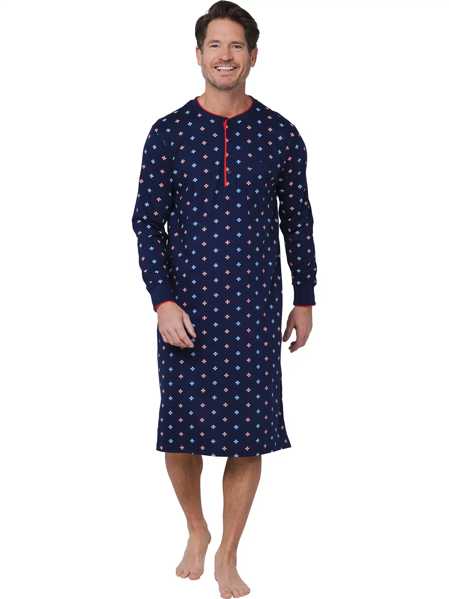 Pastunette Heren Nachthemd - Donkerblauw met print Pastunette Heren Nachthemd - Donkerblauw met print