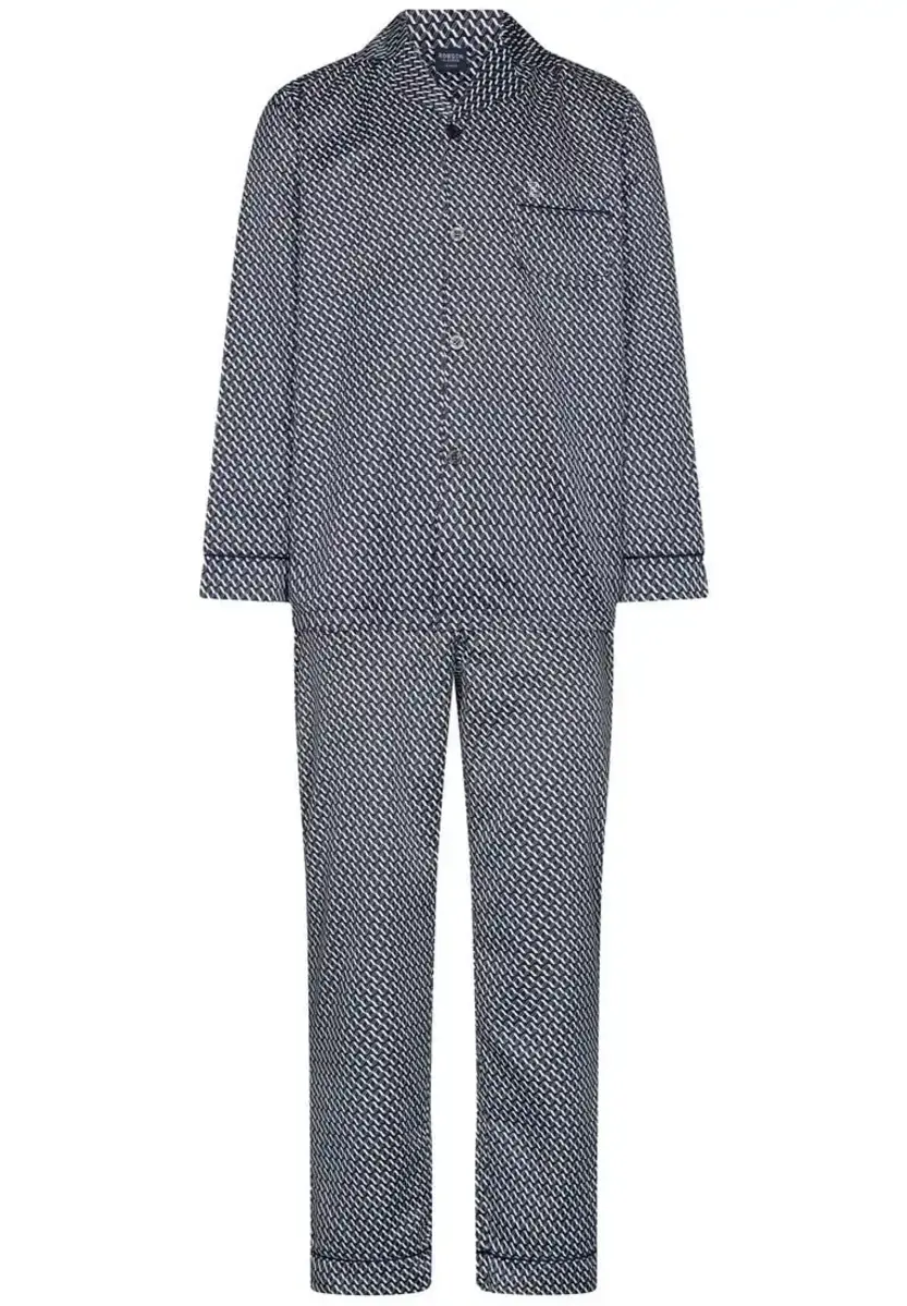 Robson satijnen Heren Pyjama met knoopsluiting  - Donkerblauw