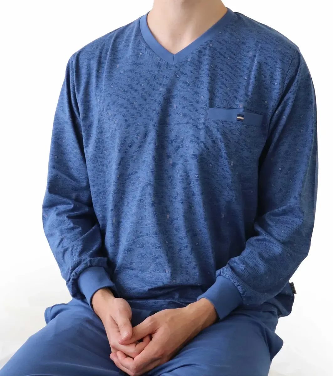 M.E.Q. Heren pyjama lange mouwen katoen - Winter blue M.E.Q. Heren pyjama lange mouwen katoen - Winter blue