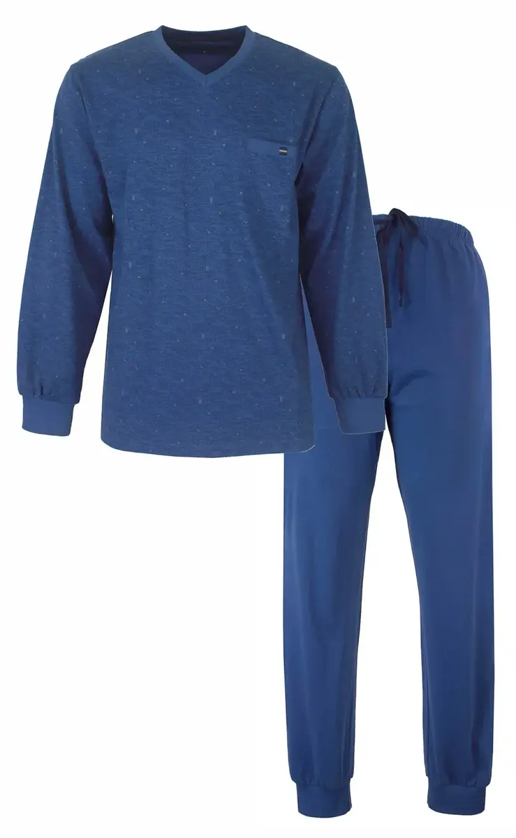 M.E.Q. Heren pyjama lange mouwen katoen - Winter blue