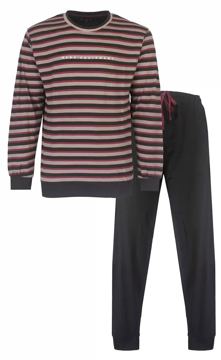 M.E.Q. Heren pyjama lange mouwen katoen - Grey stripe M.E.Q. Heren pyjama lange mouwen katoen - Grey stripe