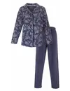 Medaillion dames velours pyjama doorknoop - Winter Flower - Warme zachte pyjama