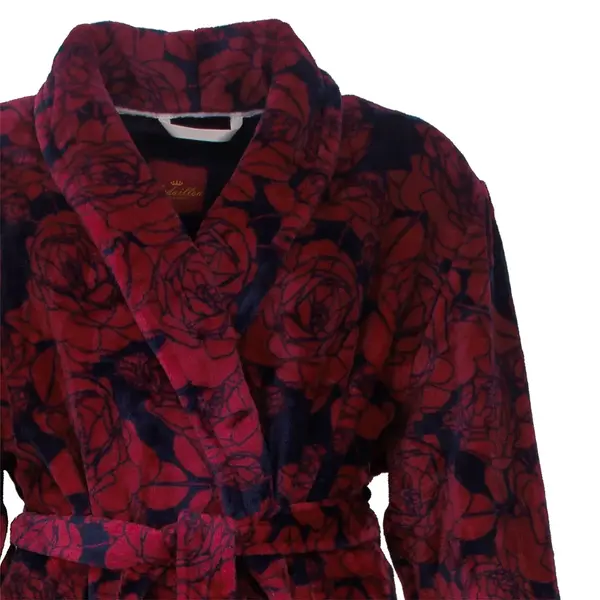 Medaillion dames badjas fleece - Red Flower - Warme winter badjas Medaillion dames badjas fleece - Red Flower - Warme winter badjas
