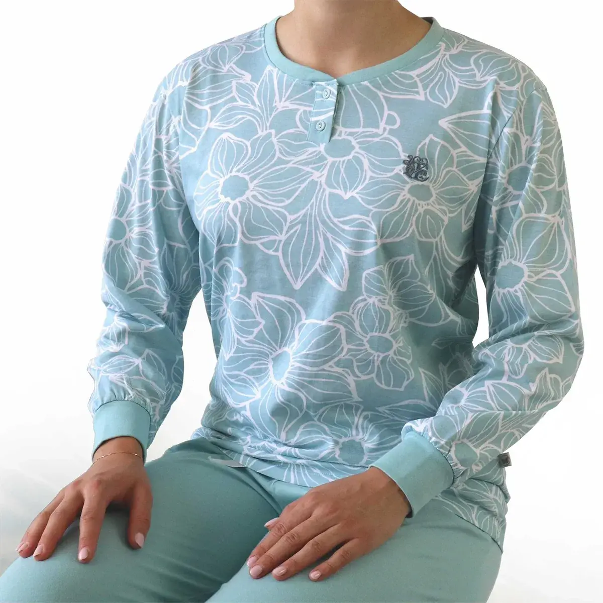 Tenderness dames pyjama Tricot lange mouw - Aqua blue Tenderness dames pyjama Tricot lange mouw - Aqua blue