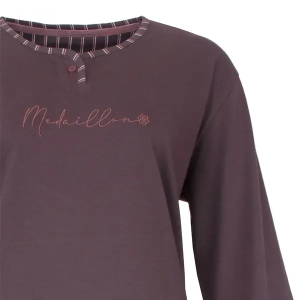 Medaillion katoenen dames pyjama lange mouw - Ton sur ton Medaillion katoenen dames pyjama lange mouw - Ton sur ton