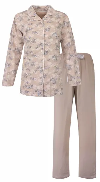 Tenderness dames pyjama - Doorknoop knoopsluiting - Beige Tenderness dames pyjama - Doorknoop knoopsluiting - Beige