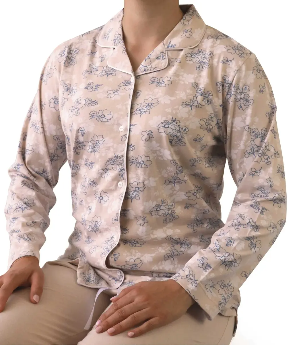 Tenderness dames pyjama - Doorknoop knoopsluiting - Beige Tenderness dames pyjama - Doorknoop knoopsluiting - Beige