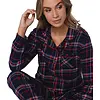 Rebelle dames pyjama Flanel -Donker Blauw - 100% katoenen pyjama met knoopsluiting en lange mouwen