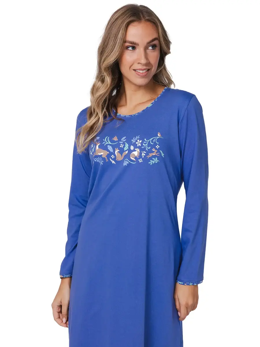 Rebelle dames nachthemd lange mouw -Blauw