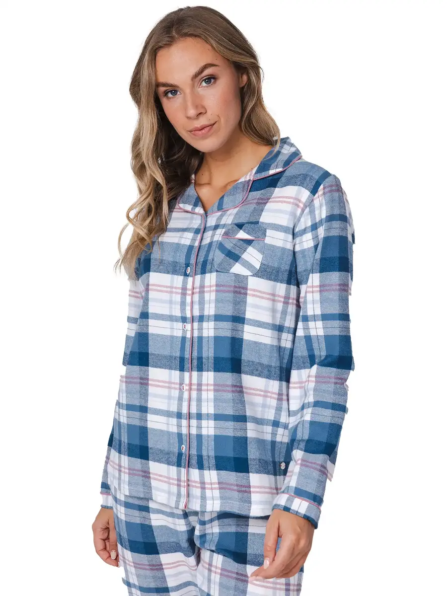 Pastunette Dames Pyjama Flanel met knoopsluiting - Blauw