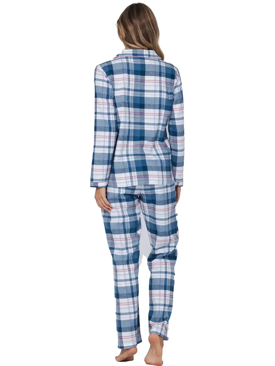 Pastunette Dames Pyjama Flanel met knoopsluiting - Blauw