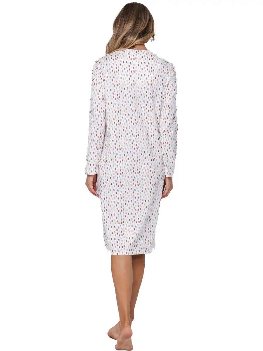 Pastunette Dames nachthemd katoen met lange mouwen - Wit - 100% katoenen nachtjapon dames - Copy