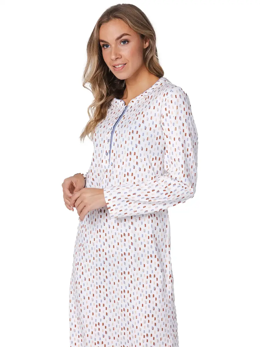 Pastunette Dames nachthemd katoen met lange mouwen - Wit - 100% katoenen nachtjapon dames - Copy