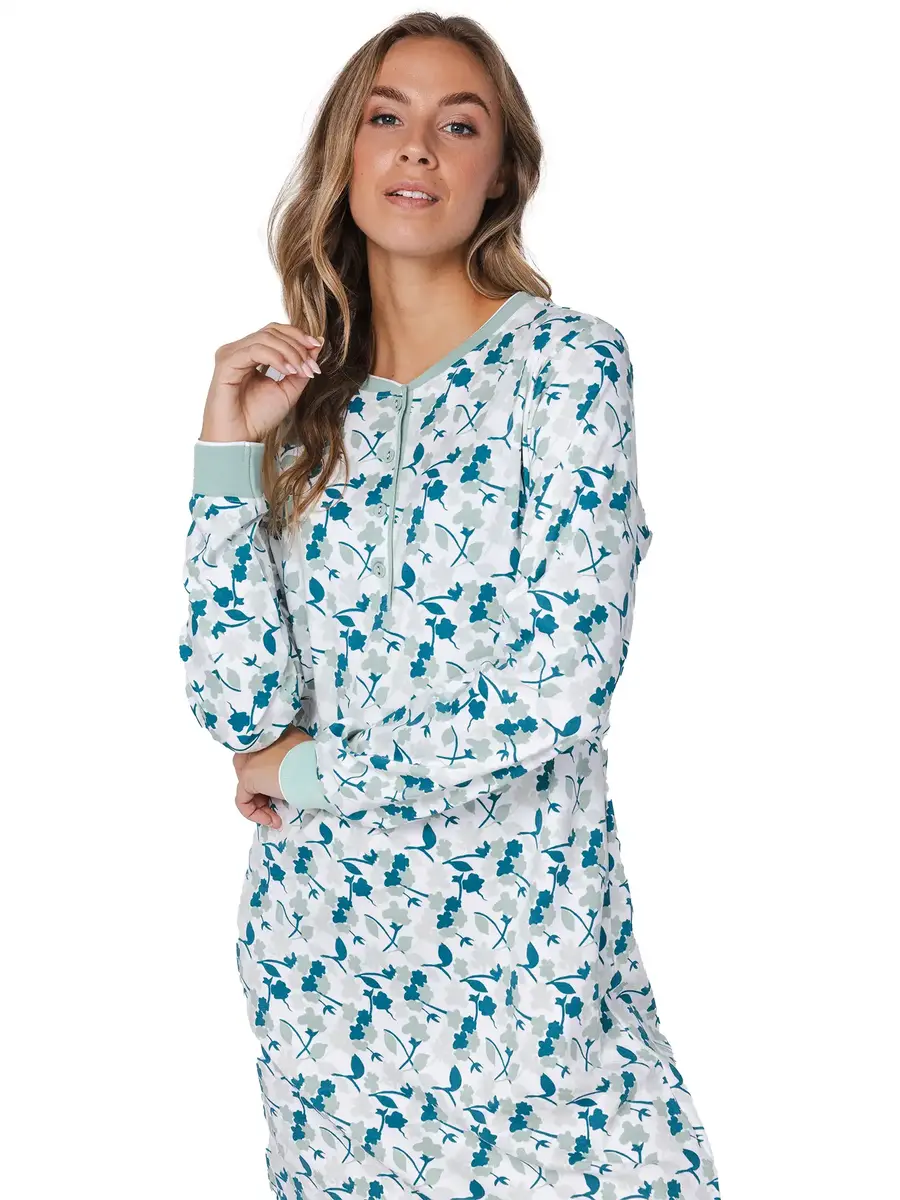 Pastunette dames nachthemd met knoopsluiting - Groen