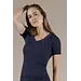 Nina von C dames wollen T-shirt met kant - Merino wollen thermo ondergoed korte mouw - donkerblauw