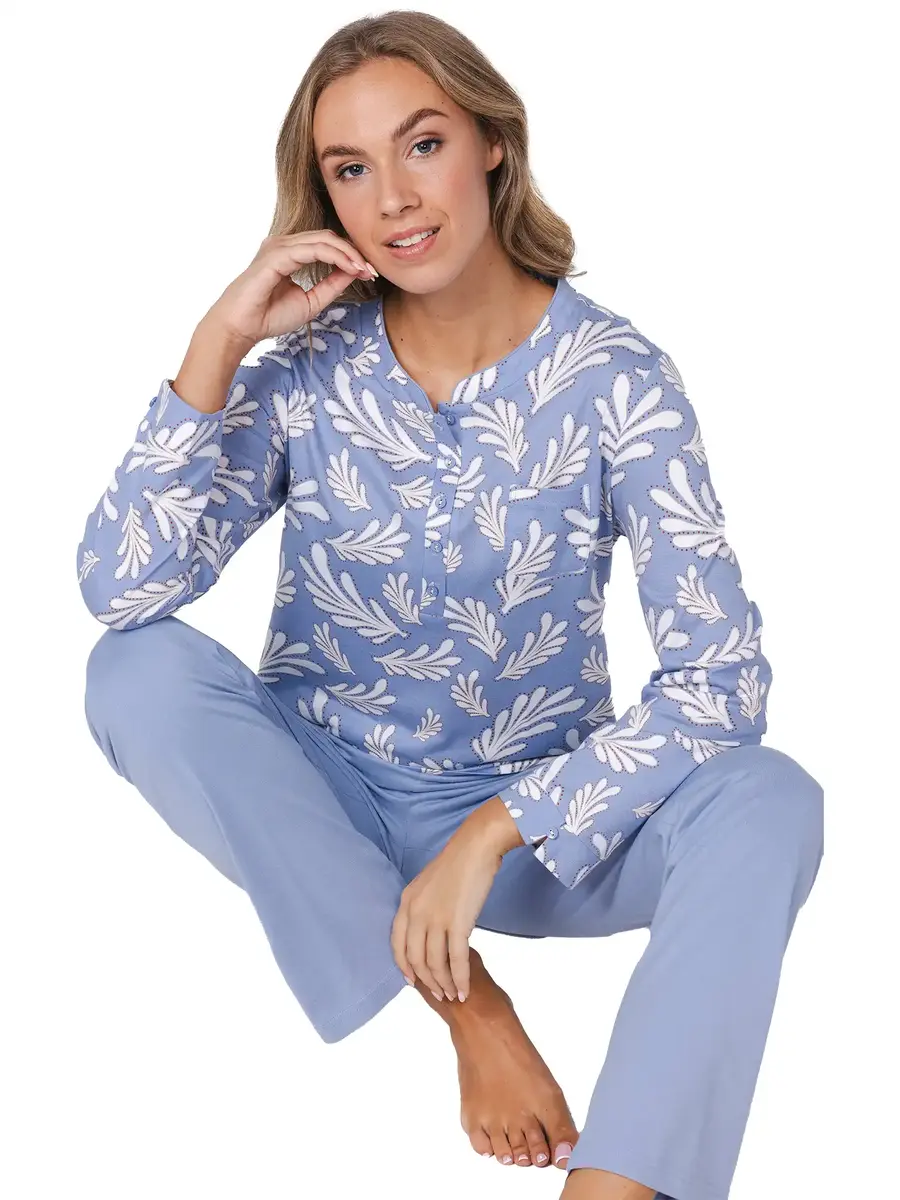 Pastunette dames katoenen pyjama lange mouwen - Blauw