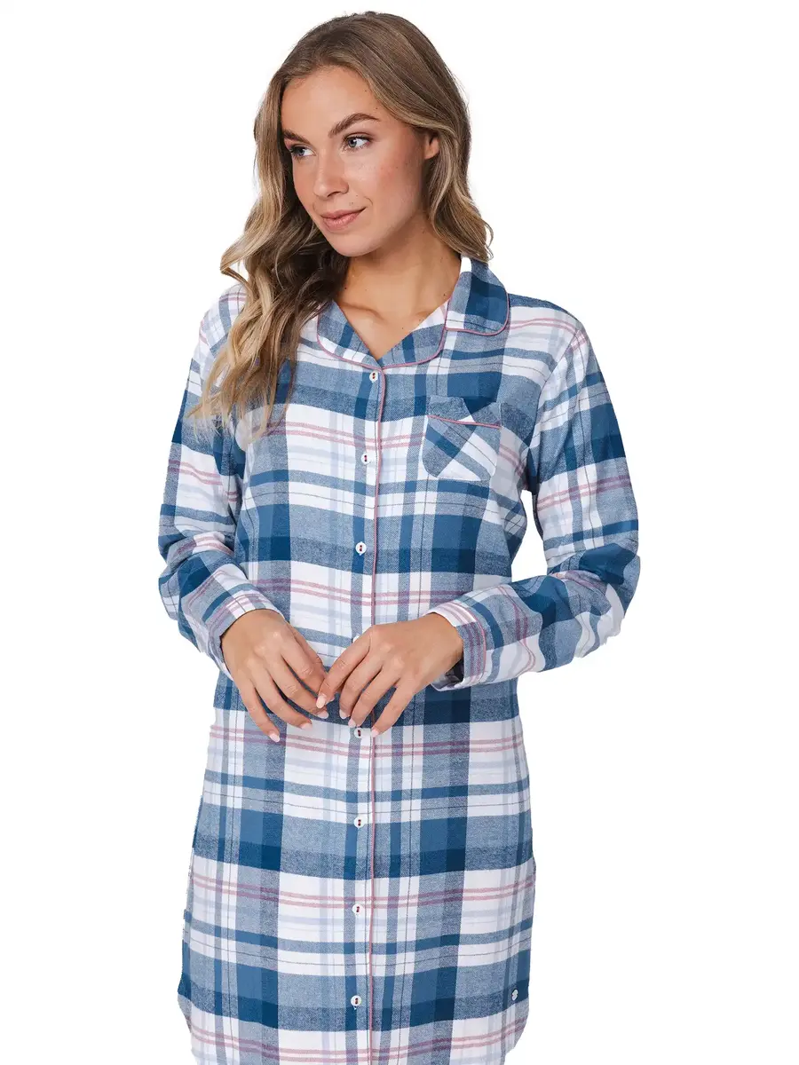 Pastunette dames nachthemd Flanel met knoopsluiting- Blauw