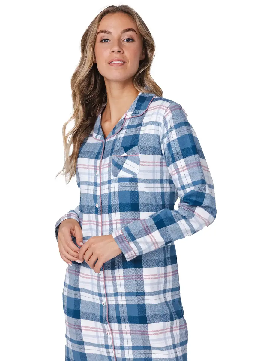 Pastunette dames nachthemd Flanel met knoopsluiting- Blauw