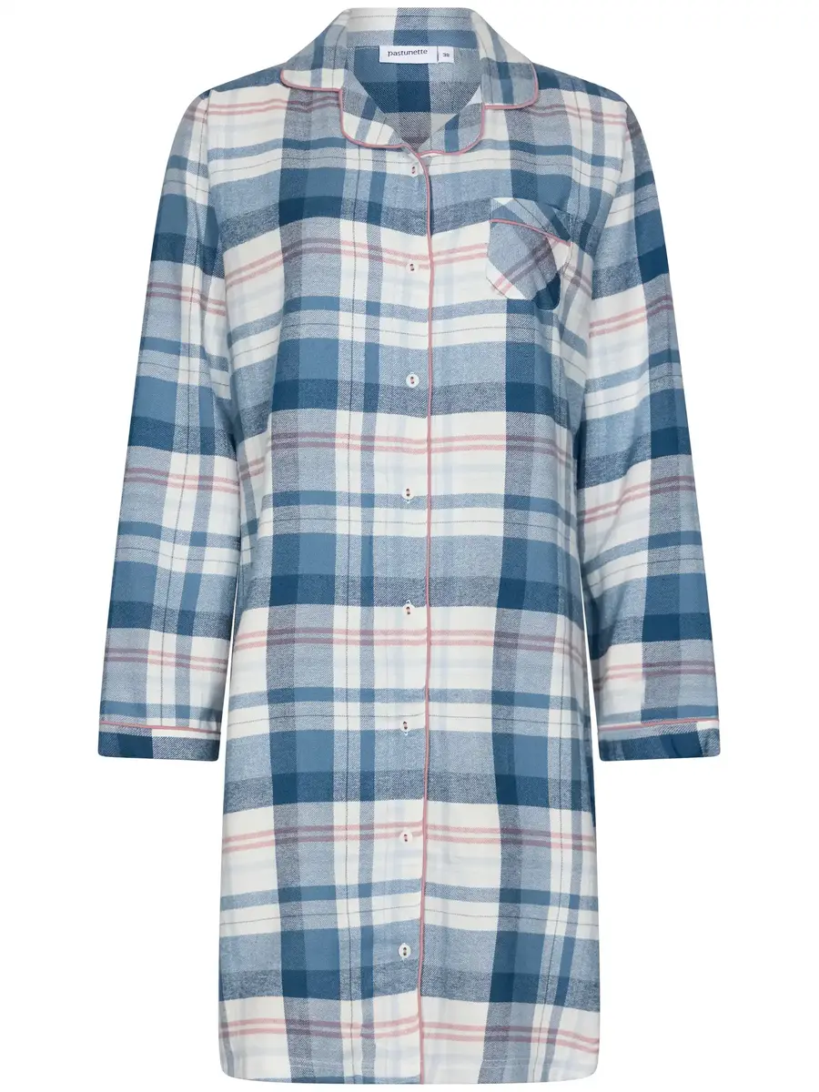 Pastunette dames nachthemd Flanel met knoopsluiting- Blauw