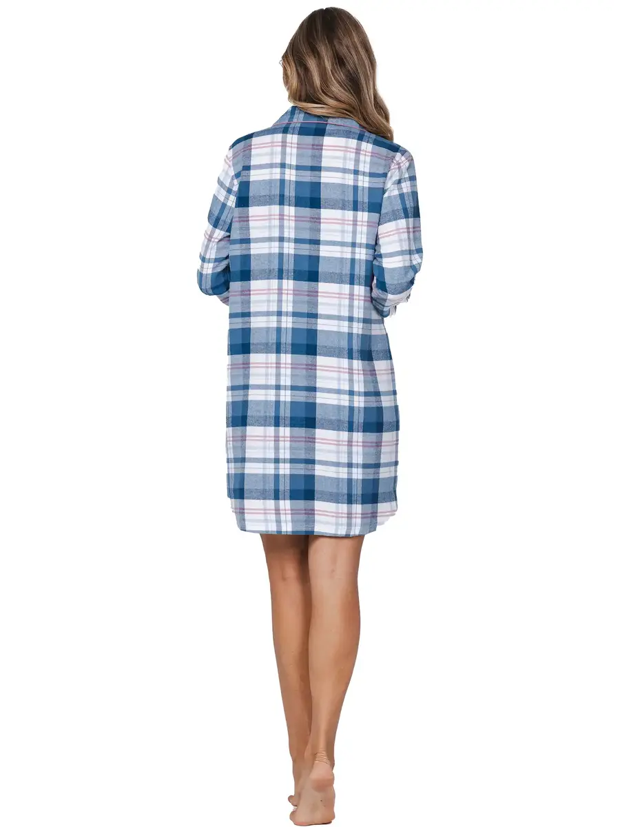 Pastunette dames nachthemd Flanel met knoopsluiting- Blauw