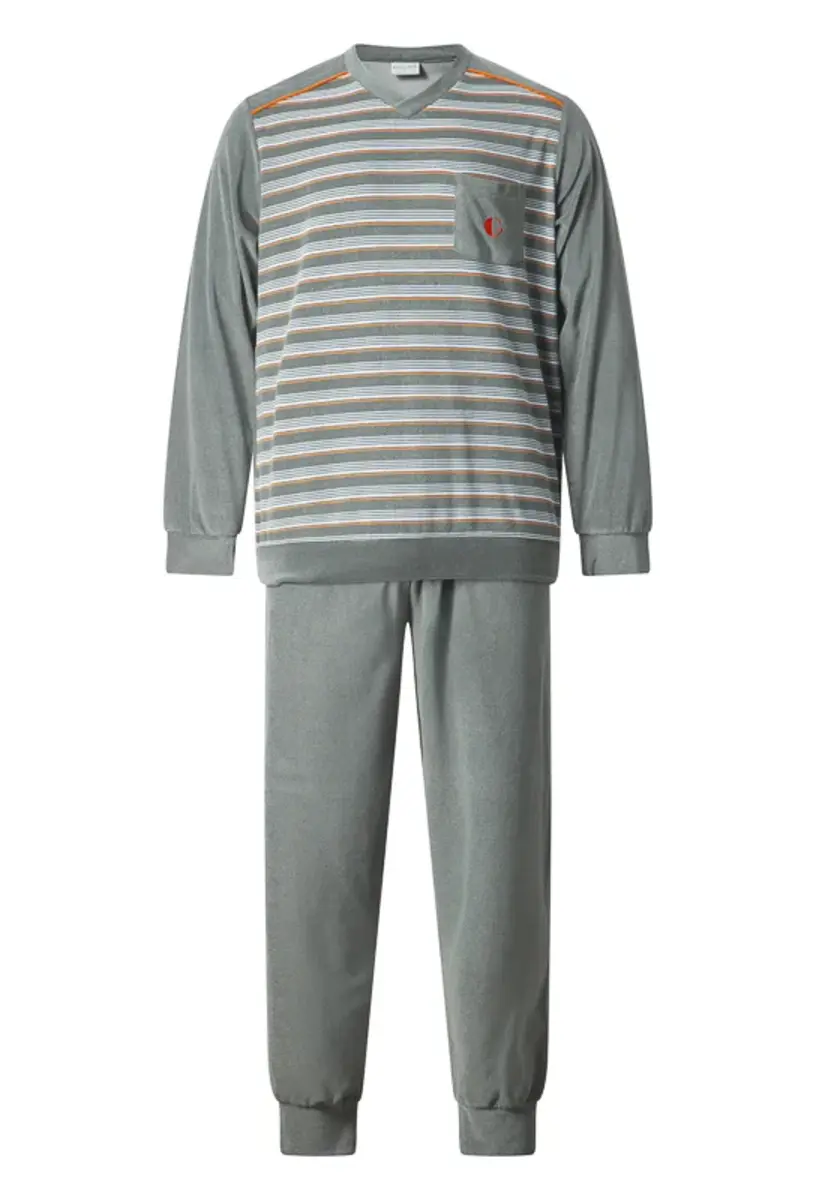 Gentlemen Warme heren pyjama badstof - Green - Winter pyjama met boordjes