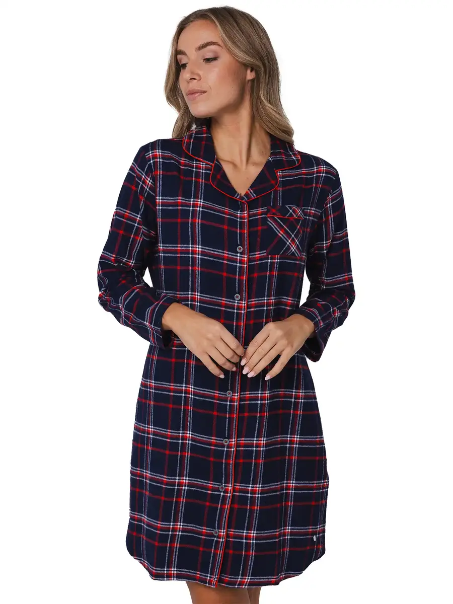 Rebelle dames nachthemd Flanel met knoopsluiting- Donkerblauw