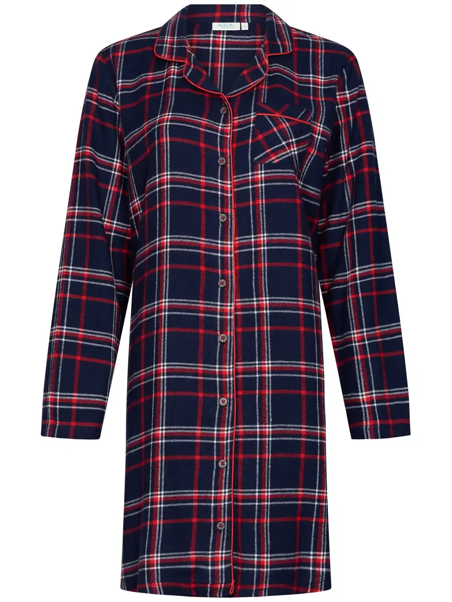 Rebelle dames nachthemd Flanel met knoopsluiting- Donkerblauw