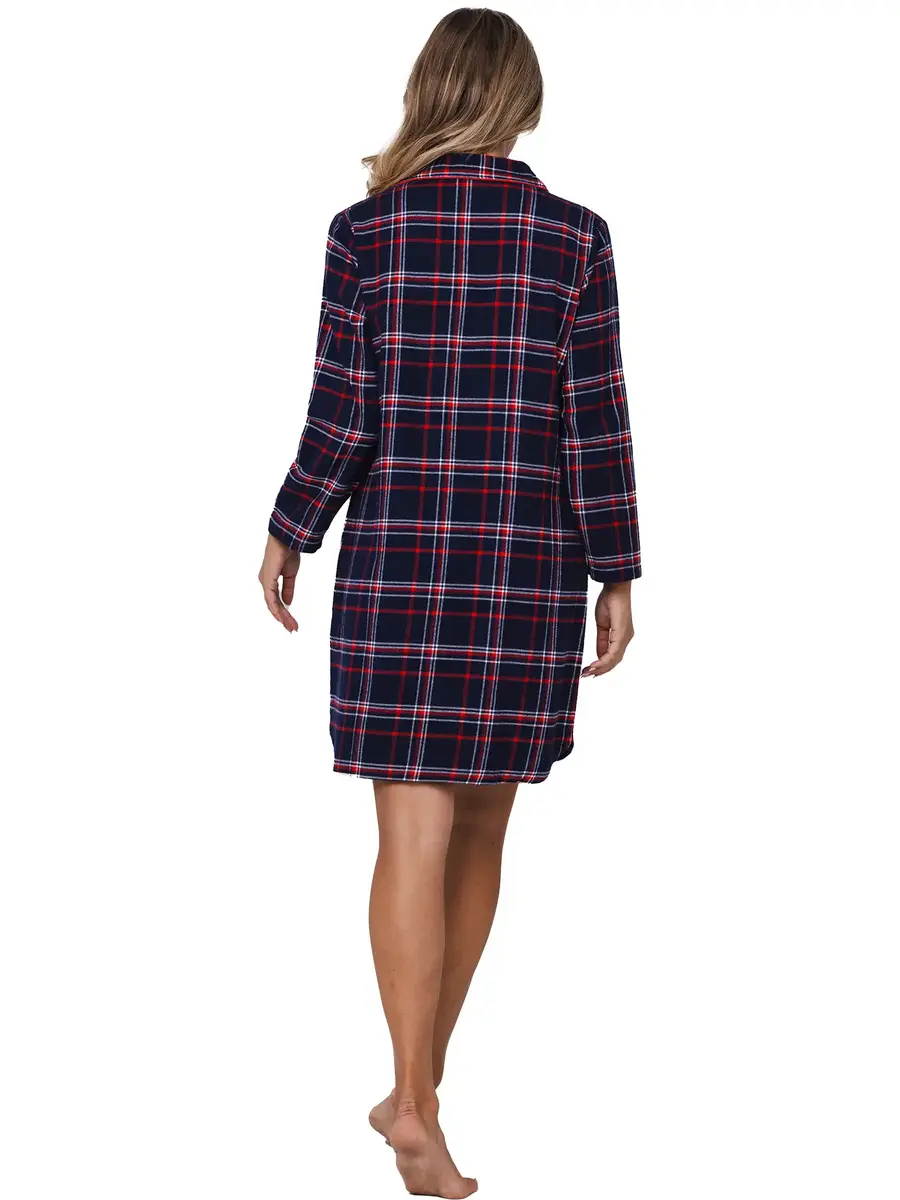 Rebelle dames nachthemd Flanel met knoopsluiting- Donkerblauw
