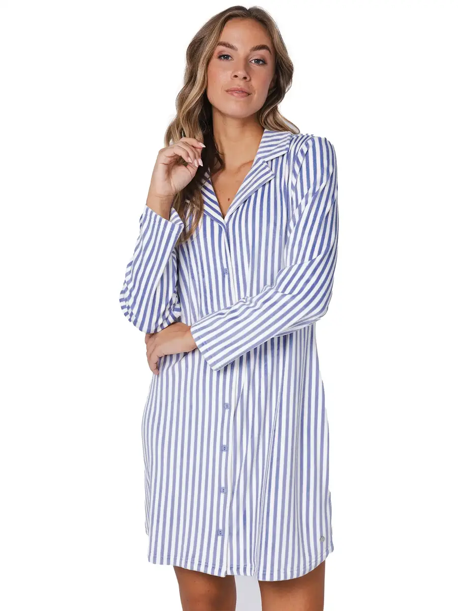 Pastunette dames nachthemd met knoopsluiting-Blauw streep