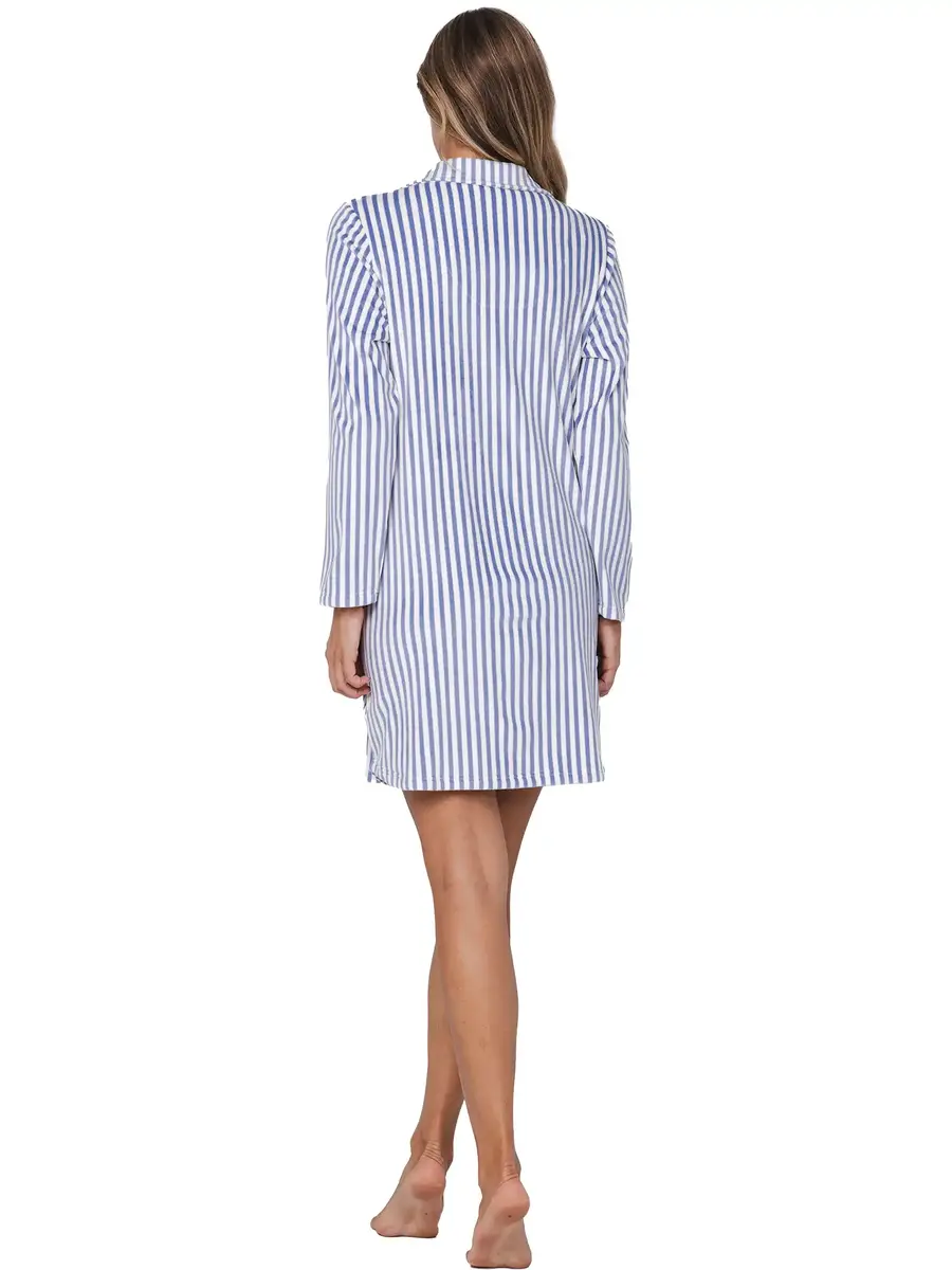Pastunette dames nachthemd met knoopsluiting-Blauw streep
