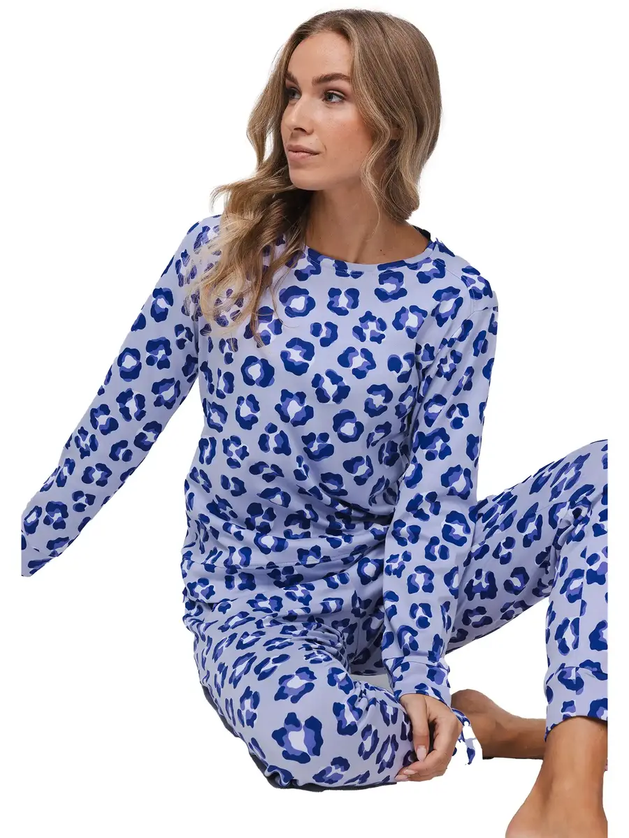 Rebelle Dames Pyjama katoen met lange mouwen - Leopard Lilac