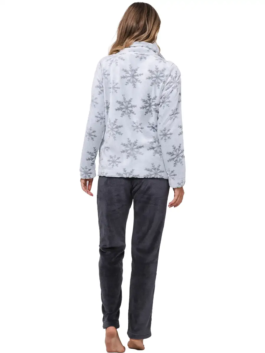 Rebelle Huispak Dames Fleece - Grijs - 2-delig warm winter huispak vrouwen