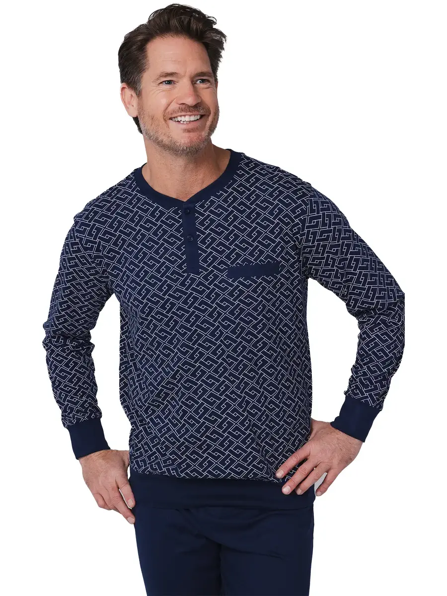 Pastunette Heren katoenen pyjama met lange mouwen - Linear Blauw