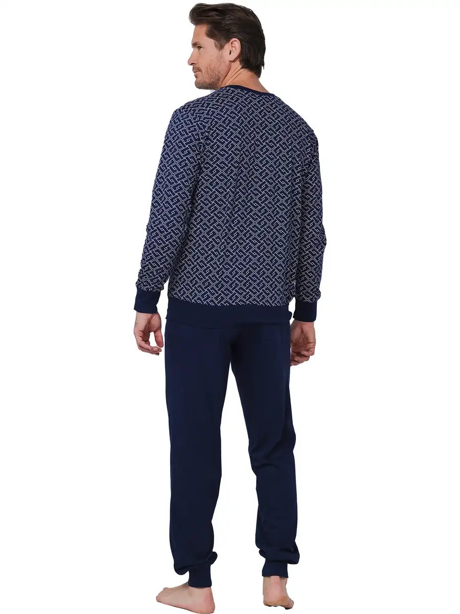 Pastunette Heren katoenen pyjama met lange mouwen - Linear Blauw
