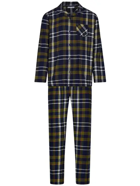 Pastunette Flanellen Heren Pyjama met knoopsluiting - Donkerblauw Pastunette Flanellen Heren Pyjama met knoopsluiting - Donkerblauw