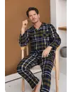 Pastunette Flanellen Heren Pyjama met knoopsluiting  - Donkerblauw