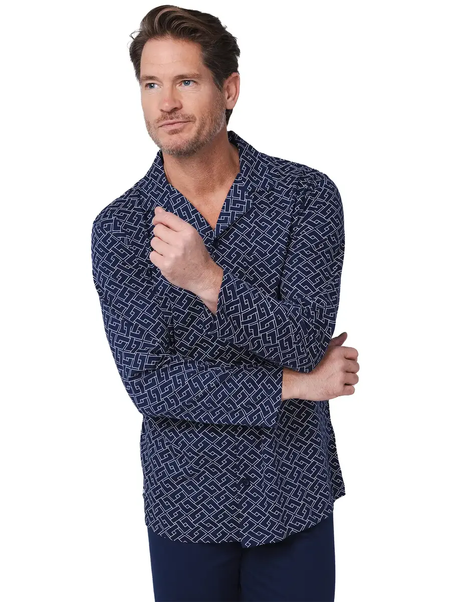 Pastunette Heren Pyjama katoen met knoopsluiting - Linear Donkerblauw