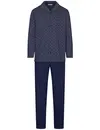 Pastunette Heren Pyjama katoen met knoopsluiting - Linear Donkerblauw