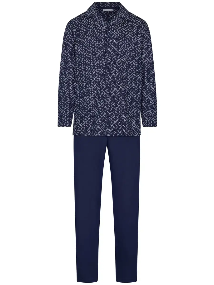 Pastunette Heren Pyjama katoen met knoopsluiting - Linear Donkerblauw