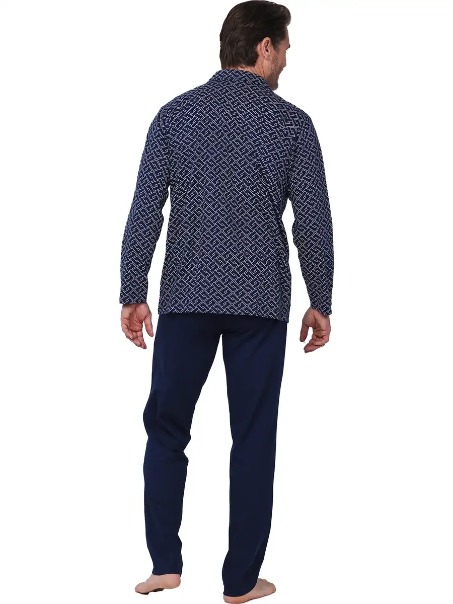 Pastunette Heren Pyjama katoen met knoopsluiting - Linear Donkerblauw