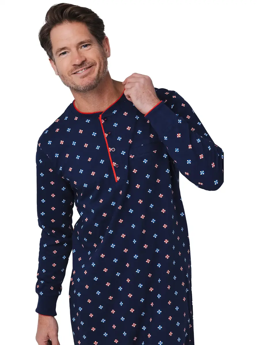 Pastunette Heren Nachthemd - Donkerblauw met print