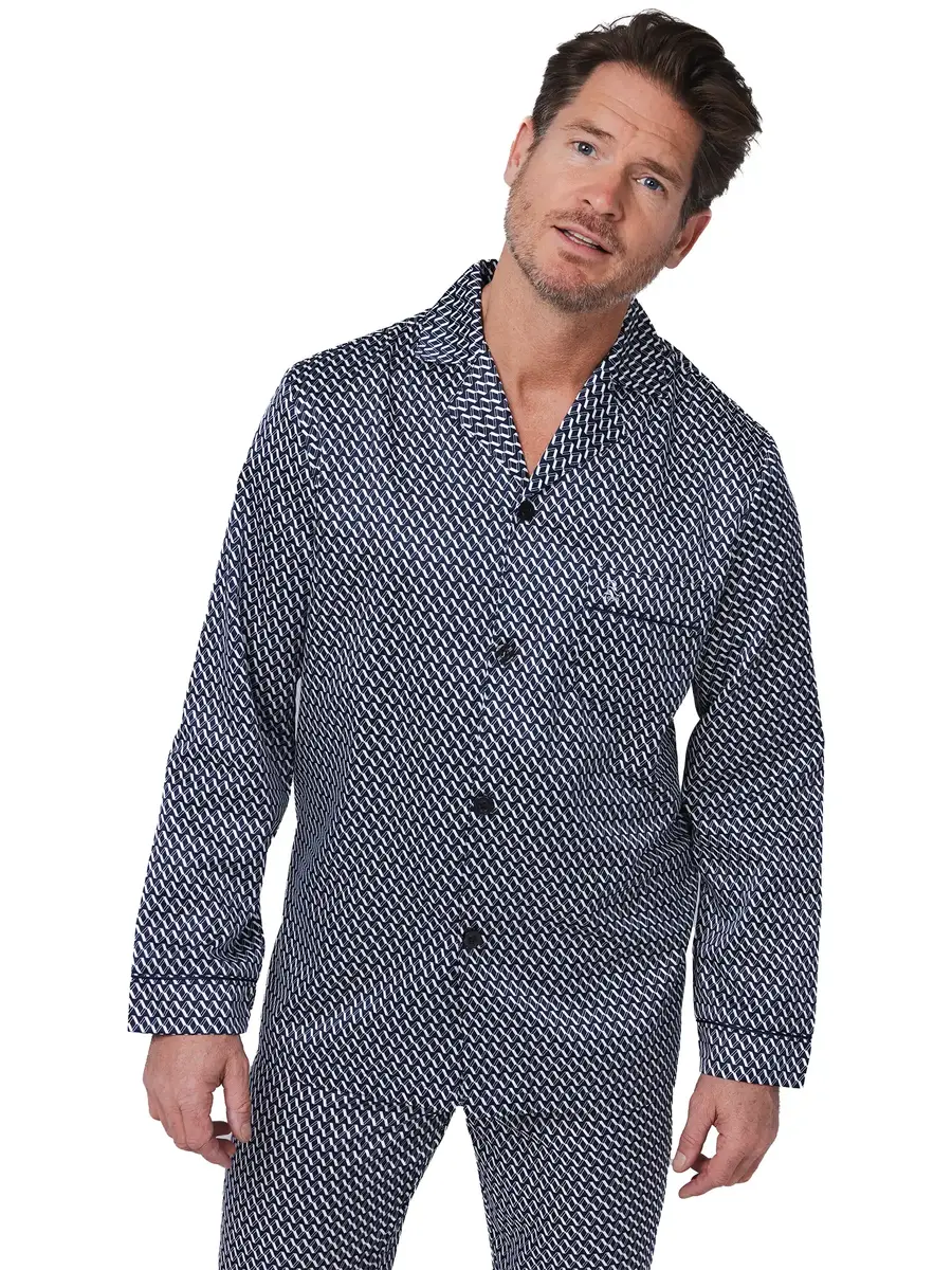 Robson satijnen Heren Pyjama met knoopsluiting  - Donkerblauw