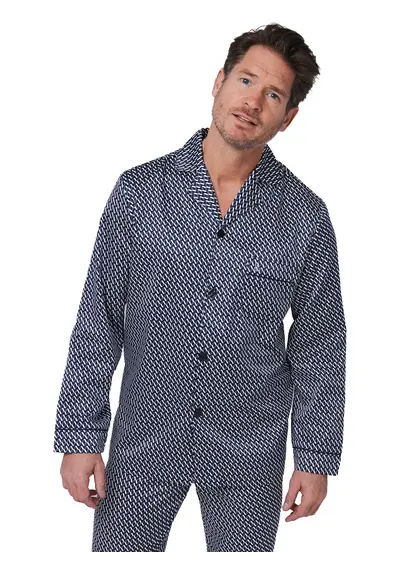 Robson satijnen Heren Pyjama met knoopsluiting  - Donkerblauw Robson satijnen Heren Pyjama met knoopsluiting  - Donkerblauw